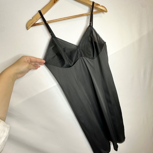VINTAGE Vanity Fair Black Lace Trim Nylon Slip Mini Dress Romantic Womens 36 Med - Picture 9 of 15
